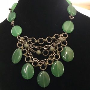 Kiam Family green stone brushed brass necklace
